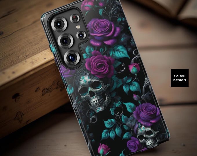 Gothic Roses Skulls iPhone Case Black Purple Floral Tough Case