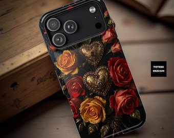 Goth red roses hearts MagSafe iPhone case 17 16 15 14 13