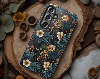 Dark Floral Phone Case: Botanical Foliage Tough Case for Galaxy iPhone