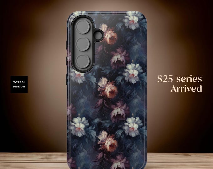 Goth Floral Samsung S25 S24 S23  Phone Case, Tough Cases, Moody Dark aesthetic Design, Impact Resistant Cover, Glossy Matte, iPhone 16 15