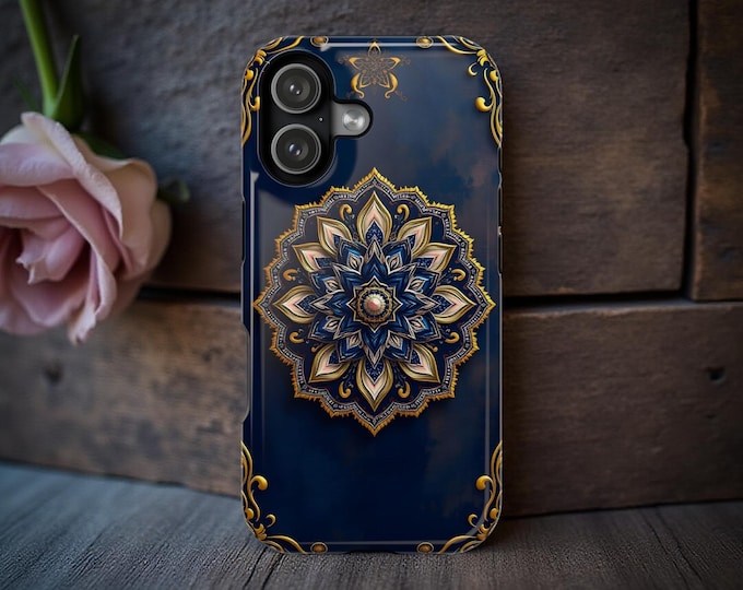 Navy blue Gold Mandala Art Phone Case | Magnetic Impact-Resistant Case