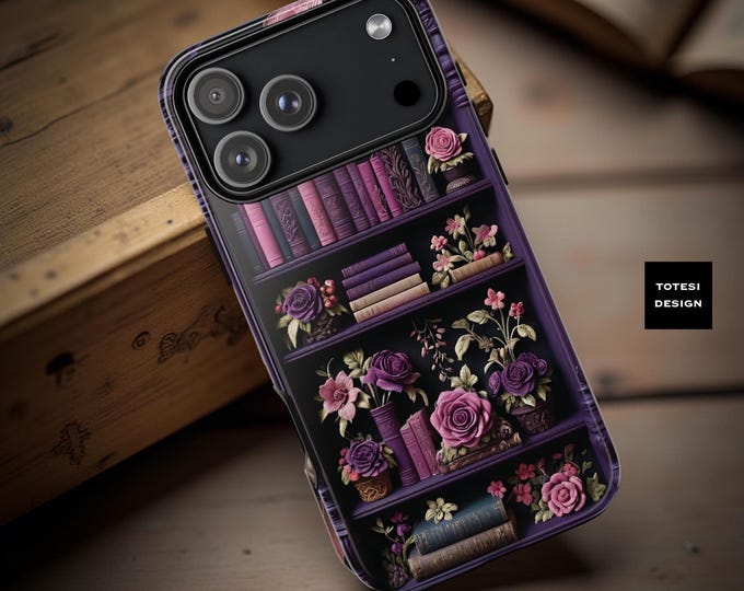 Goth dark academia books floral bookish book nerd iPhone  Samsung, Google, books phone case, 16 15 14 13 12 11 S24 S23 S22| Gift book worm