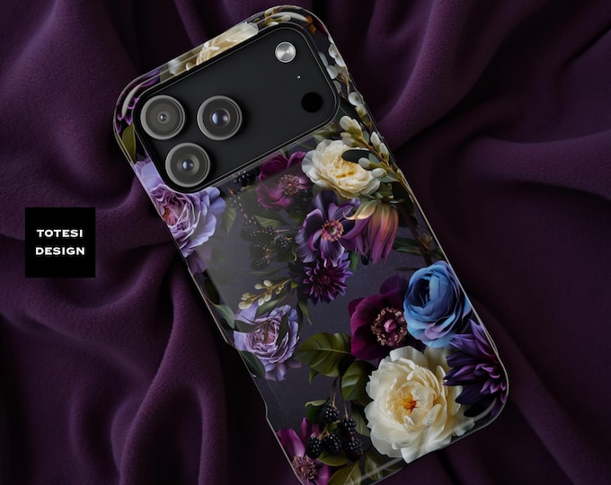 Dark Floral Academia Moody Floral Magnetic iPhone Cases, Impact-Resistant Tech Accessories, Glossy or Matte