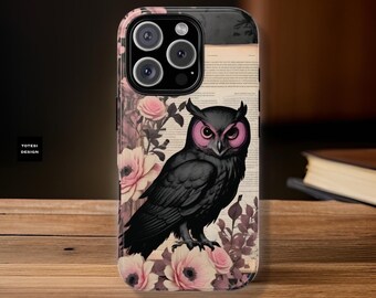 Phone Case Gothic floral owl books dark academia Samsung Galaxy phone cases | dark academia iPhone|  glossy matte | book owl lover gift