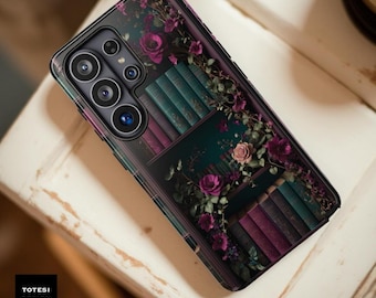 Dark Academia Bookcase Floral Samsung Galaxy Tough Phone Case