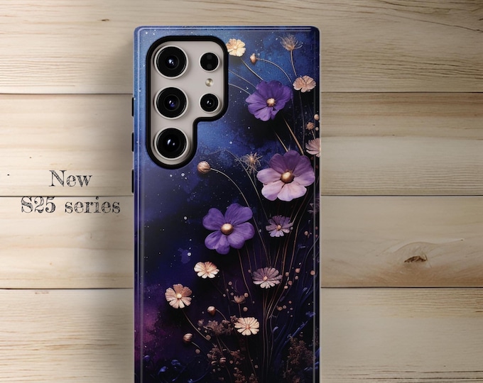 Chic purple Floral Art Aesthetic Samsung Galaxy Tough Case S25 S24 S23 S22 S21 Plus Ultra| Glossy or Matte| Gift for Flower Lover