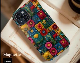 Colorful Floral Patchwork Phone Case | Magnetic Impact-Resistant Case