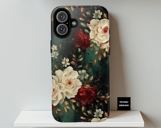 Dark Floral Pretty Phone Case Samsung Galaxy S25 S24 S23, iPhone 16 15 14, Google Pixel tough cases 9 8 7   Glossy  Matte