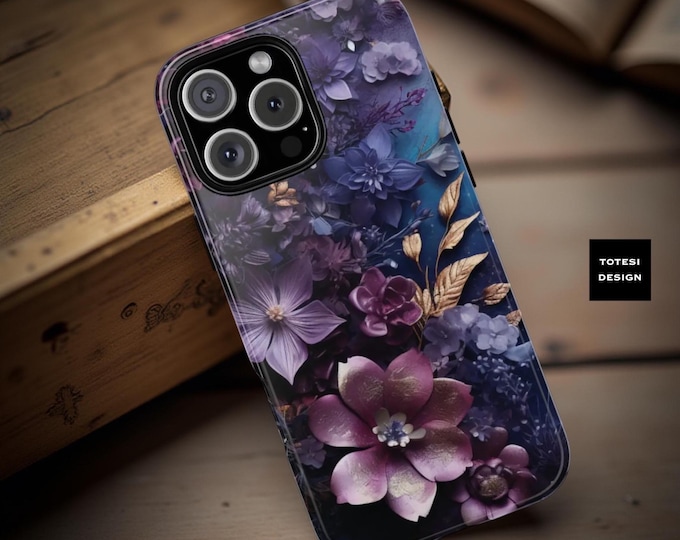 Dark Violet Floral Phone Case: Abstract Art, Impact Resistant