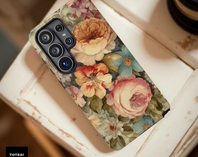 Vintage Floral Samsung Case: Pastel Flower Art, Tough Protective Cover