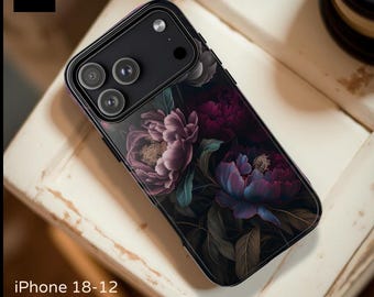 Gothic Peony Dark Floral Academia Moody Purple  Dual Layer Phone Case