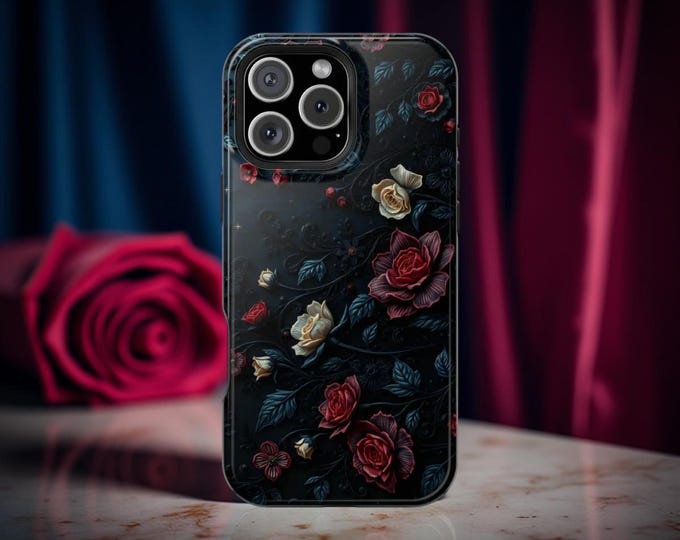 iPhone Case, Gothic Floral Impact-Resistant Phone Case, Gift for Night Lovers, Stylish Protective Case, Elegant Feminine Cover
