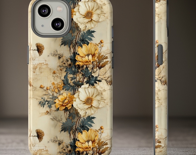Golden botanic nature floral aesthetic iPhone Tough Case 15 14 13 12 12 Pro Max  Plus Ultra| Glossy or Matte | Gift for Her