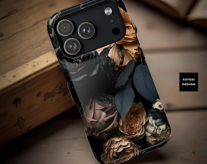 Dark Floral Academia iPhone Case: MagSafe Compatible, Sturdy Dual Layer