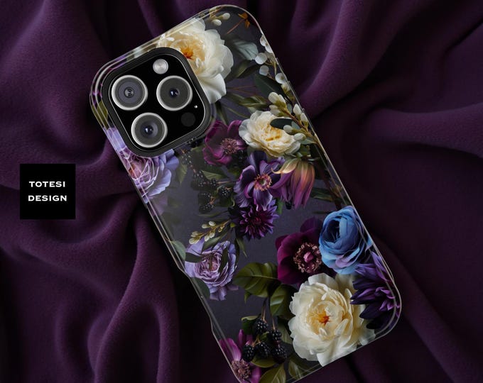 Dark Floral Academia Moody Floral Magnetic iPhone Cases, Impact-Resistant Tech Accessories, Glossy or Matte