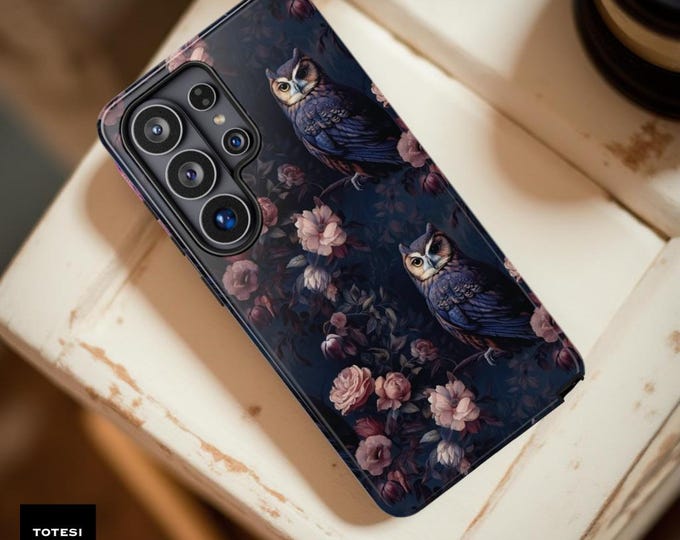 Goth Floral Owl iPhone Samsung S26U S25 Case | Dark, Protective Dual Layer Design