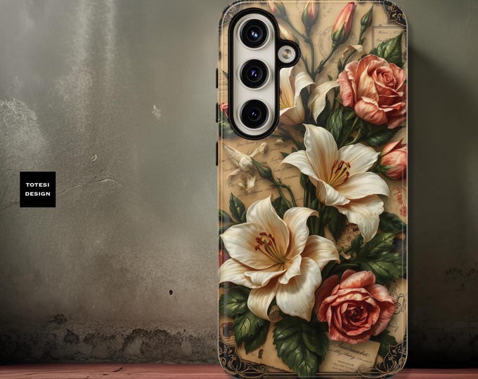 Phone Cases, Vintage Floral iPhone Samsung Art Nouveau Glossy Matte, Birthday Gift Mom Friend, Tough Protective Cover, Unique Custom Case,