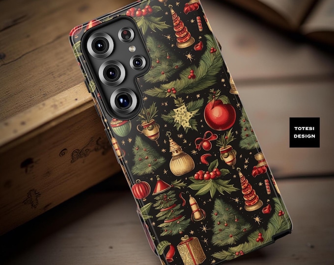 Vintage Winter Christmas iPhone dual layer sturdy  tough case 16 15 14 13 12 11 Pro Max Mini Plus |Samsung Google  Glossy or Matte