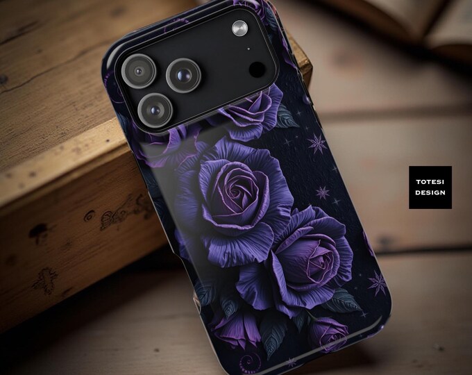 Gothic Floral iPhone Case: Dark Purple Roses, Impact Resistant