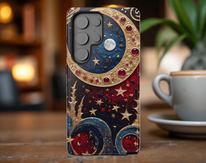 Fantasy Artsy Tough Phone Case, Starry Night Whimsy Bling Design for Samsung Galaxy & iPhone - Gifts for Teens, Unique Tech Accessories