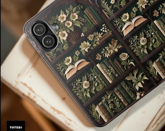 Rustic Bookshelf Garden Faux Leather Phone Case folio wallet stand cardholder