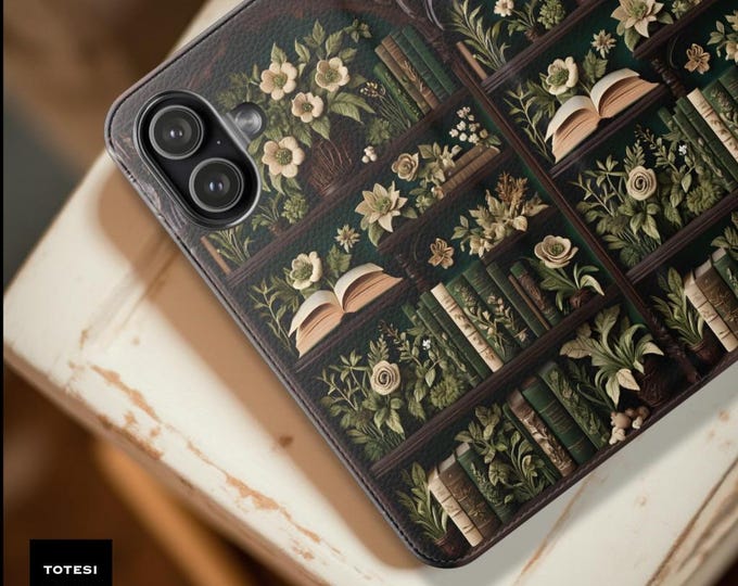 Rustic Bookshelf Garden Faux Leather Phone Case folio wallet stand cardholder