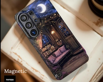 Books library Moonlit Reading Nook Phone Case | Magnetic Impact-Resistant Case
