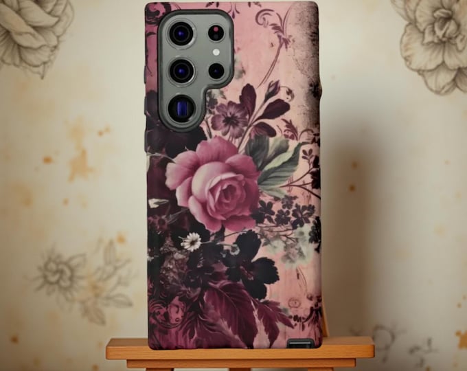 Grunge Floral Tough Phone Case: Moody Pink iPhone & Samsung