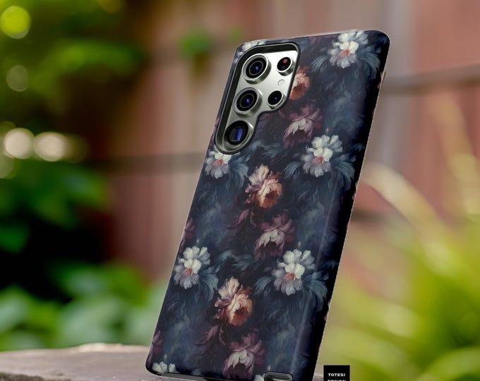 Goth Floral Phone Case, Tough Cases, Moody Dark aesthetic Design, Impact Resistant Cover, Glossy Matte, iPhone Samsung Google, Wireless,