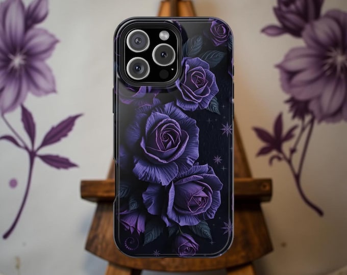 Gothic Dark Winter Floral iPhone Case: Dark Purple Roses, Impact Resistant