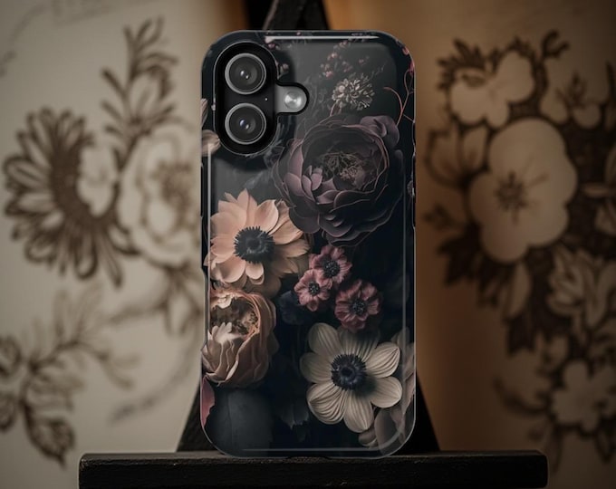 Gothic Dark Flowers MagSafe iPhone Case: Glossy or Matte Finish