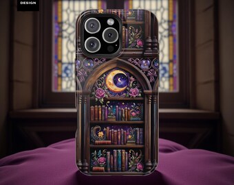 Cute Whimsy Goth Bookshelf iPhone MagSafe Case, Witchy Book Stuff, Spell Books, Gift for Reader - Magnetic Tough Case, Gift for daughter