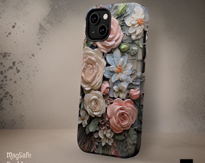 Boho phone case MagSafe Compatible pretty Floral aesthetic iPhone case- iPhone MagSafe tough case - 13 14 15 Pro Max Plus Mini