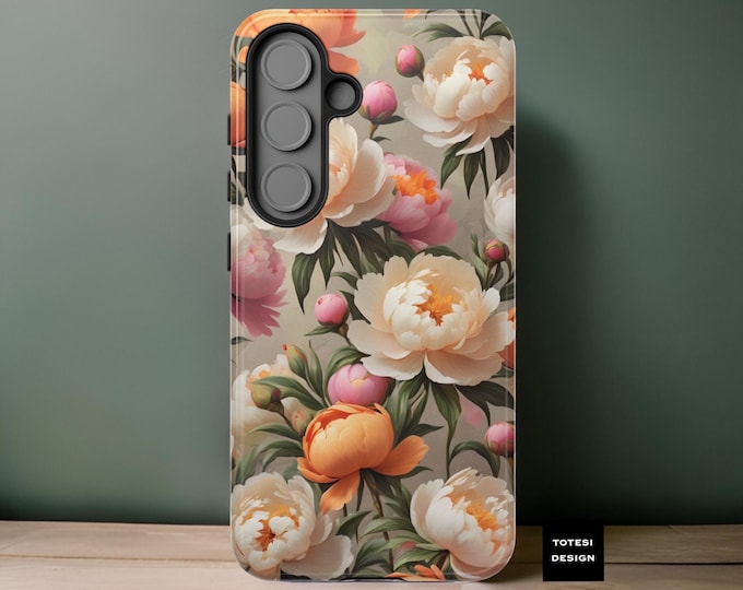Pretty peonies vintage floral art tough phone cases |Samsung S21, S22, 23, S24 S25 Plus Ultra |iPhone 16 15 14 13 12 Google Pixel Phone case