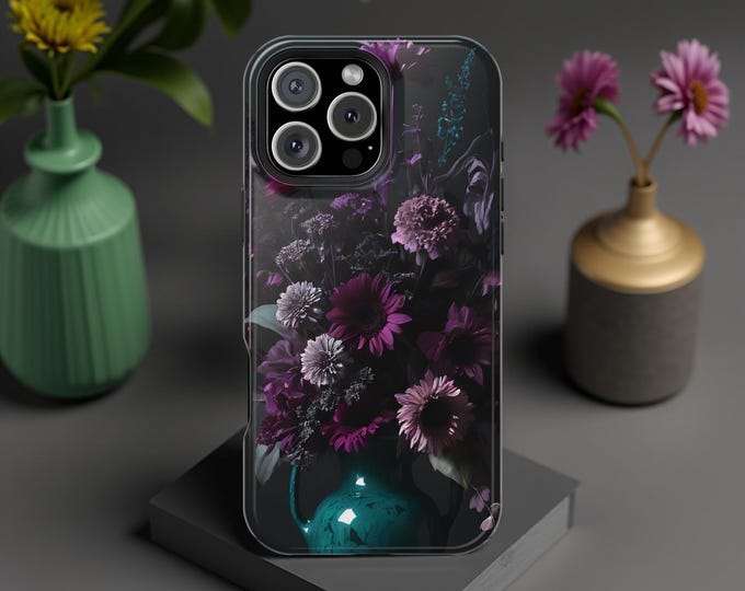 Dark Floral Art Magnetic Tough Cases, Flowers Dark Academia Cottagecore Gift, iPhone Case, Protective Case, MagSafe Case