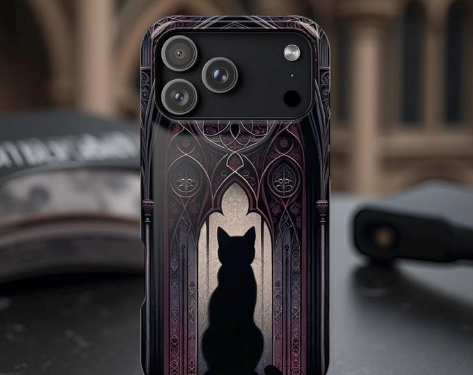 Gothic Black Cat iPhone 17 16 15 14 MagSafe Case: Dark Academia Dual Layer