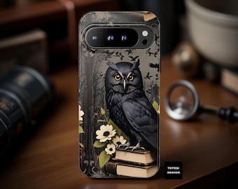 Gothic Owl Book Lover Phone Case: Dark Academia Style