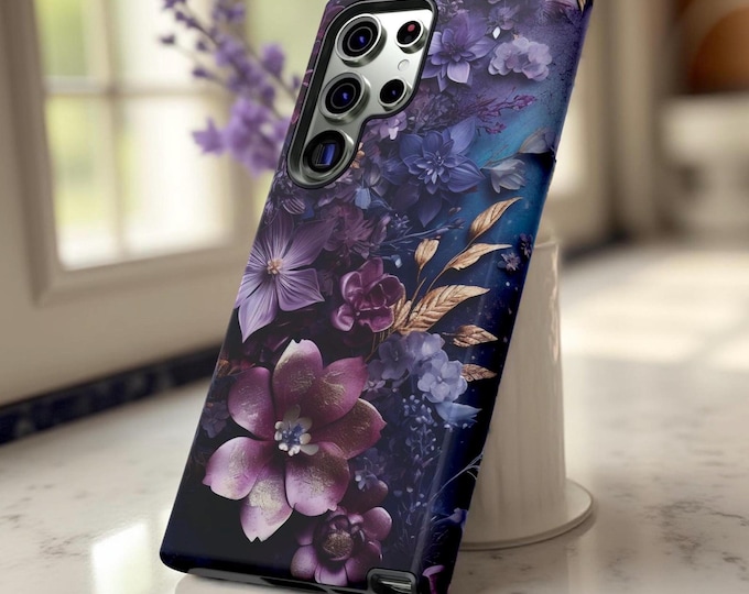 Dark Violet Floral Tough Phone Case: Abstract Art