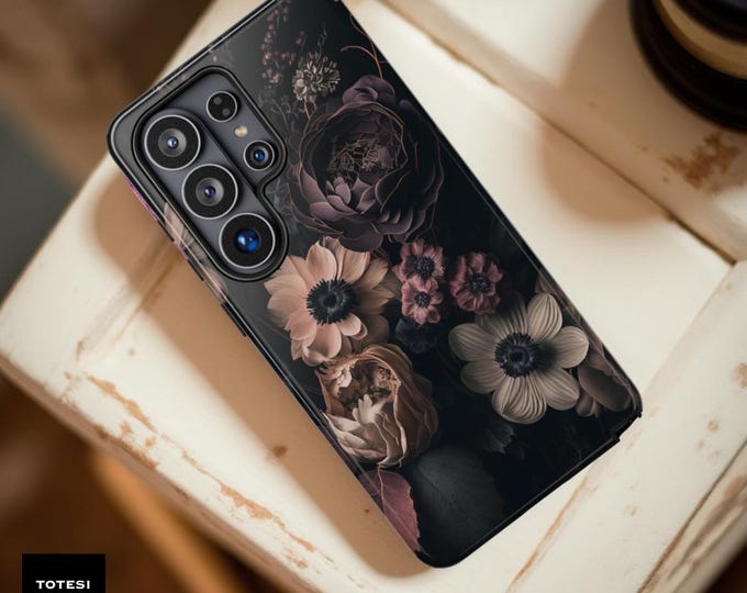Dark Floral Gothic Phone Case: Samsung S25 S24 S23 S22, Tough & Sturdy
