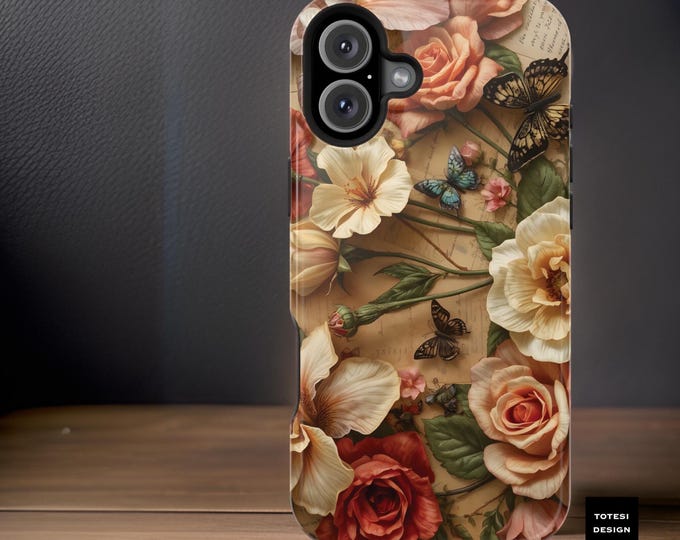 Magnetic Tough Cases, Pretty French Floral Design, iPhone 16 15 14 13 Pro Max Plus, Glossy or Matte, MagSafe Compatible, Gift for Vintage