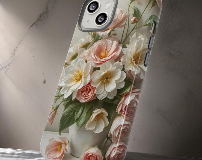 Boho Pretty iPhone Tough Case, Soft Pink Floral Art, Shabby Chic Phone Cover, Samsung Google Cases, Still Life Floral, Gift for Her,
