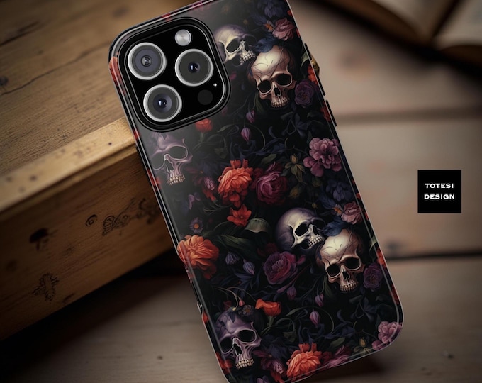 Halloween phone case Goth spooky horror Dark Skulls Roses Aesthetic| iPhone Tough Case ornamental Victorian Gothic | Glossy Matte