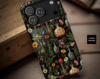 Botanical iPhone 16 17 Pro Max Air Case: Dark Floral Nature Design, MagSafe Compatible