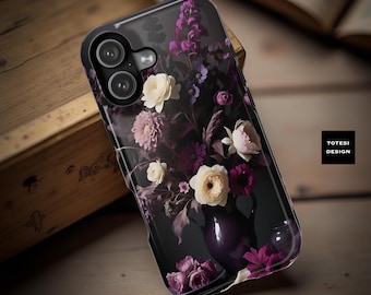 Dark Cottagecore Floral iPhone Case: Magnetic Protective MagSafe Case