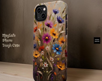 Boho Chic Artsy Floral Protective Magnetic iPhone Dual Layer Sturdy Tough Phone Case 13 14 15 16 Pro Max Plus Mini | Birthday Gift Her