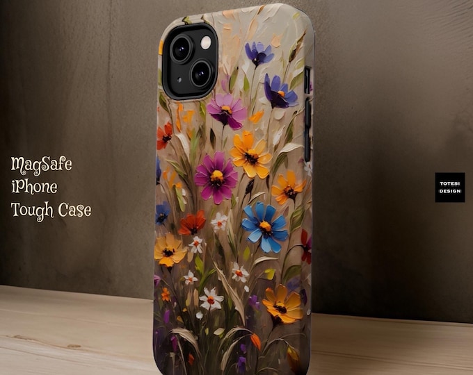 Boho Chic Artsy Floral Protective Magnetic iPhone Dual Layer Sturdy Tough Phone Case 13 14 15 16 Pro Max Plus Mini | Birthday Gift Her