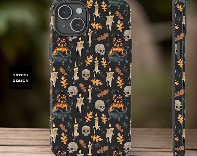 Gothic Black Halloween Party iPhone 16  15 14 13 12 11 Pro, Pro Max, Mini, Plus tough case, witchy, skulls, scary| Matte Glossy