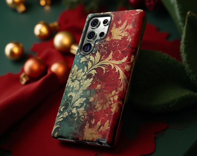 Christmas Vintage  iPhone Samsung Tough Case: Vintage Grunge Holiday Pattern