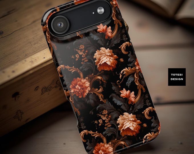 MagSafe Gothic Floral iPhone Case: Vintage Victorian Black Orange