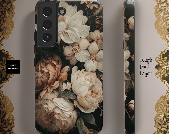 Dark Moody Floral Academia Gothic Samsung Galaxy Tough Case S24 S23 S22 S21 Plus Ultra iPhone 16 15 14 Pro Max | Glossy or Matte